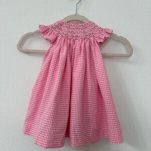 Luli & Me Pink Gingham Smocked Dress - Size 12 Months